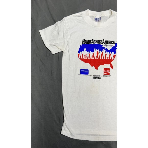 Vintage 1986 Hands Across America Single Stitch White Promo T-Shirt Size Medium - Picture 2 of 10
